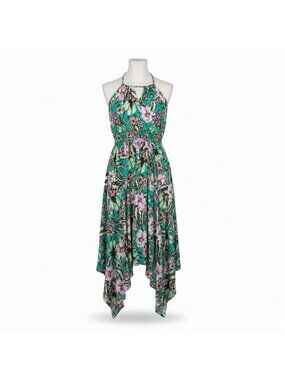 M&S Womens Green Floral Handkerchief Hem Dress Size EUR 40 - USA 9